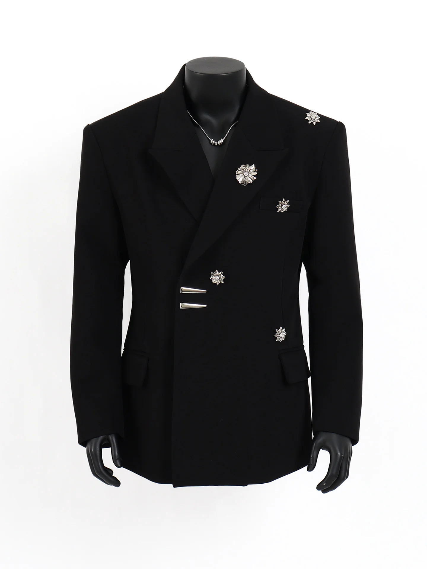 

Starlit Men's Casual Suit Jaet Metal Decorated Waist-Cinching Bla Lightweight Luxury oulder Pad Faionable Youthwear