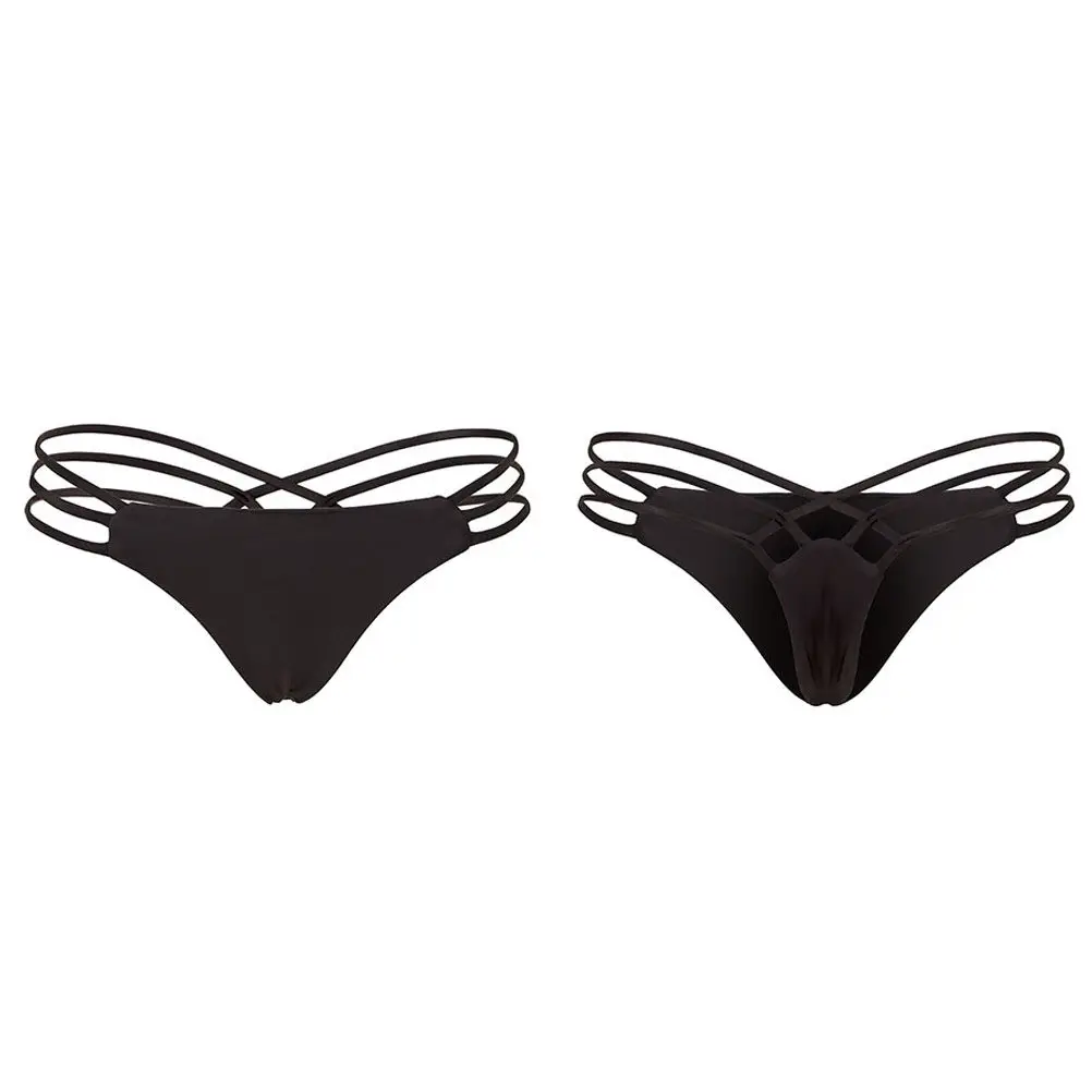 Women Strappy Bikini Underwear Brief Swim Bottoms Premium Elastic Fabric Design Beach Holiday Swimming Bathing L Black