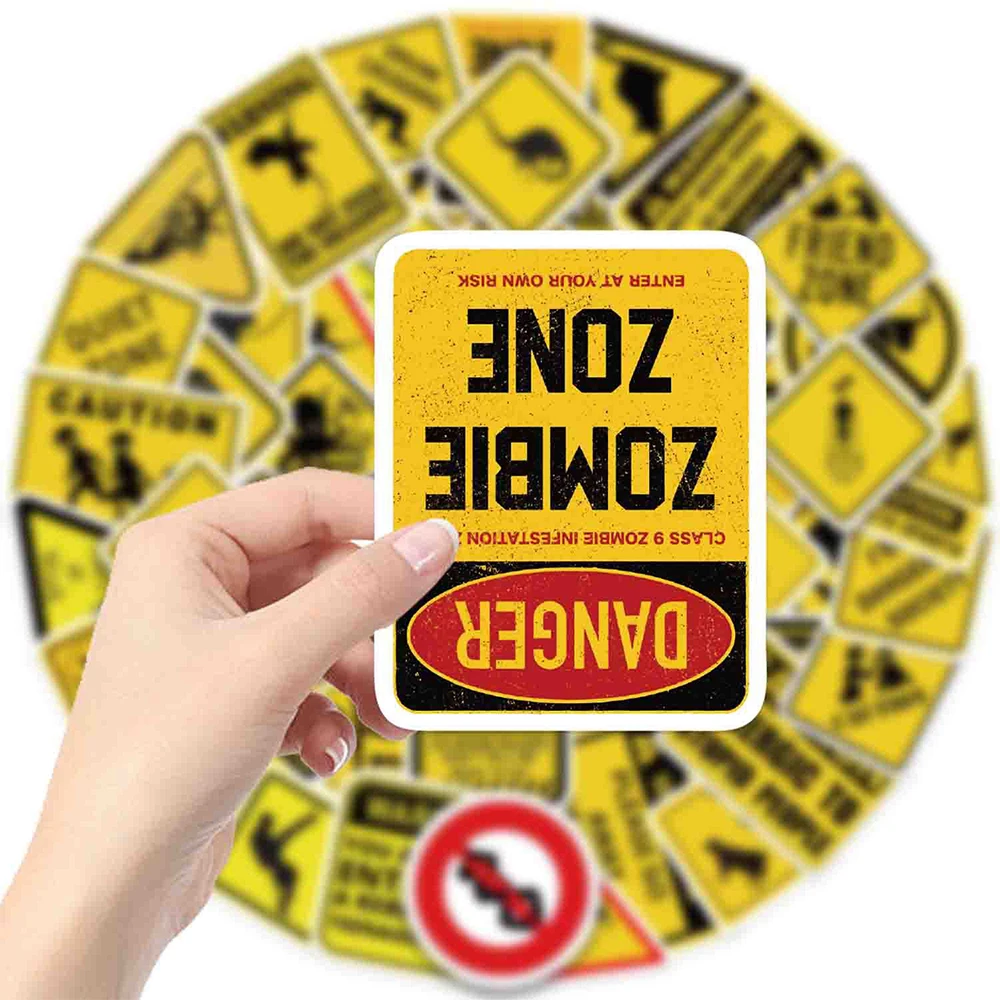 10/30/53pcs Cool Creative Warning Sign Stickers Waterproof DIY Skateboard Helmet Phone Luggage Funny Cartoon PVC Decals Packing
