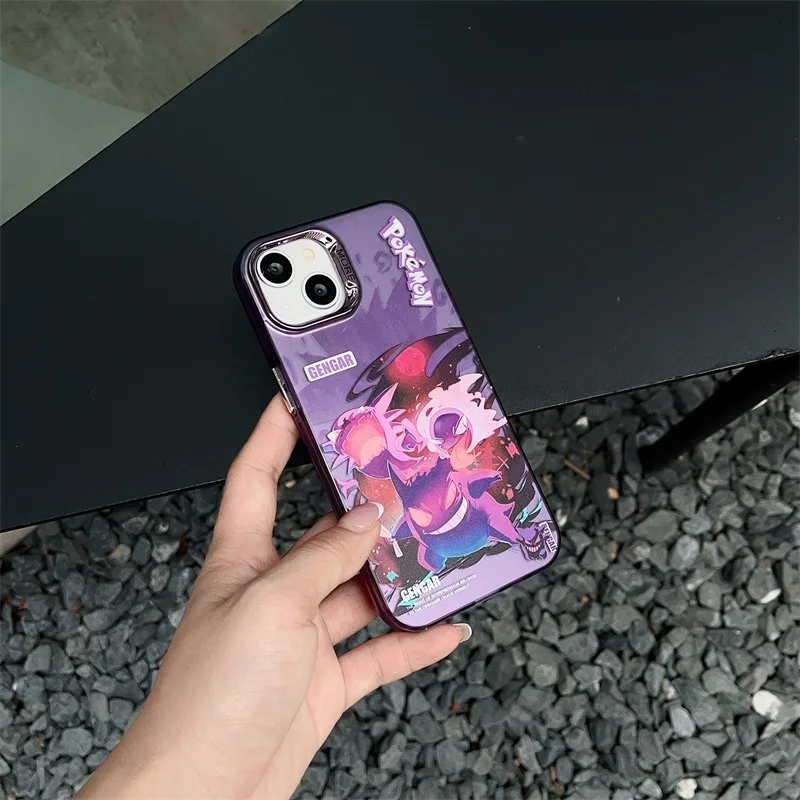 Cartoon Pikachu G-Gengar S-Squirtle Phone Case Anime for IPhone 11 12 13 14 15 Pro Max Plating Lens Shockproof Back Cover Gift