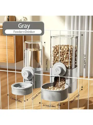 new tepy Hanging Automatic Pet Food Feeder/Water Dispenser, Gravity Cat Auto Feeder Waterer Set With Container Bowl For Cage