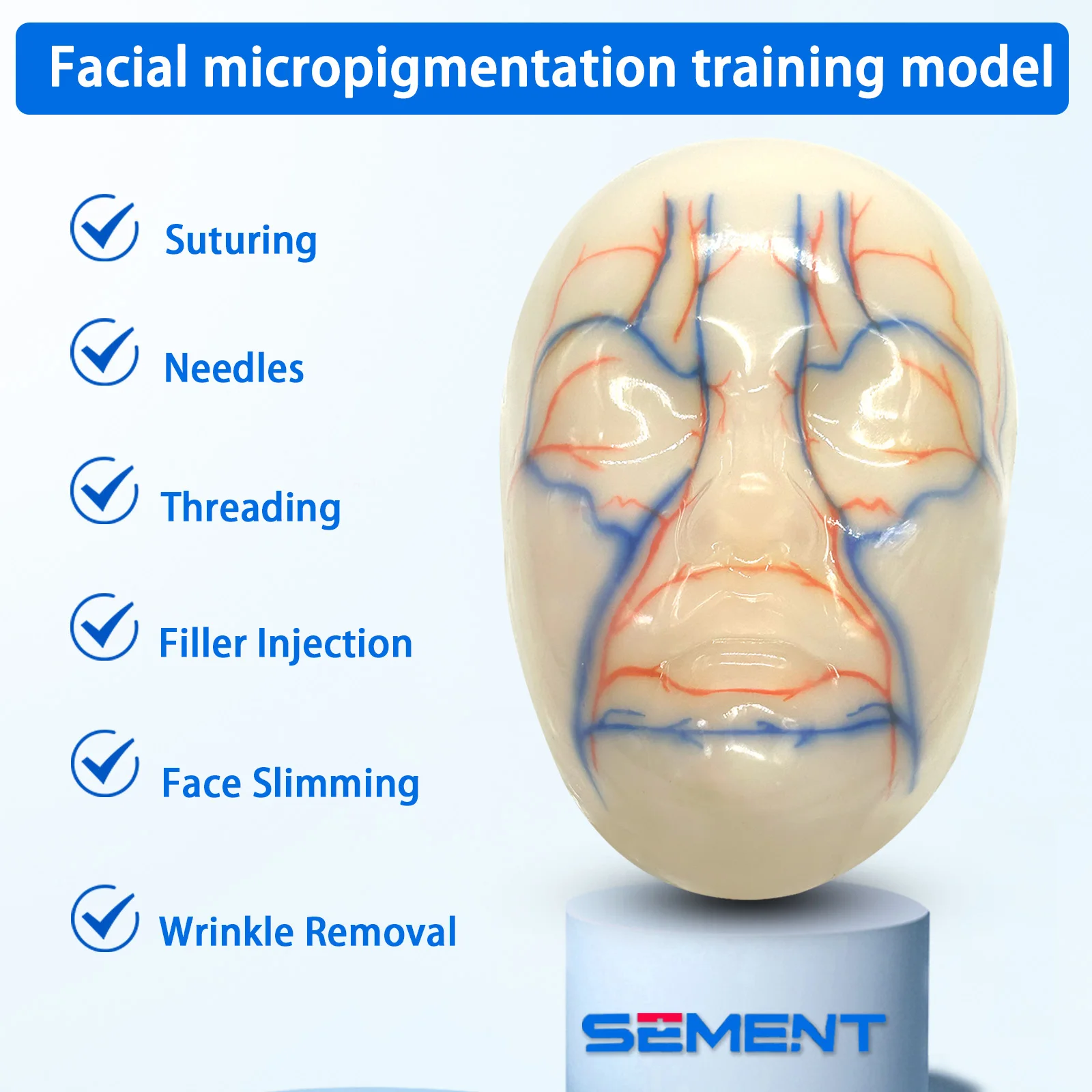 Modelo de treinamento de micro cirurgia plástica facial, injeção de ácido hialurônico, enchimento de agulha de luz de água, remoção de rugas, embe de linha