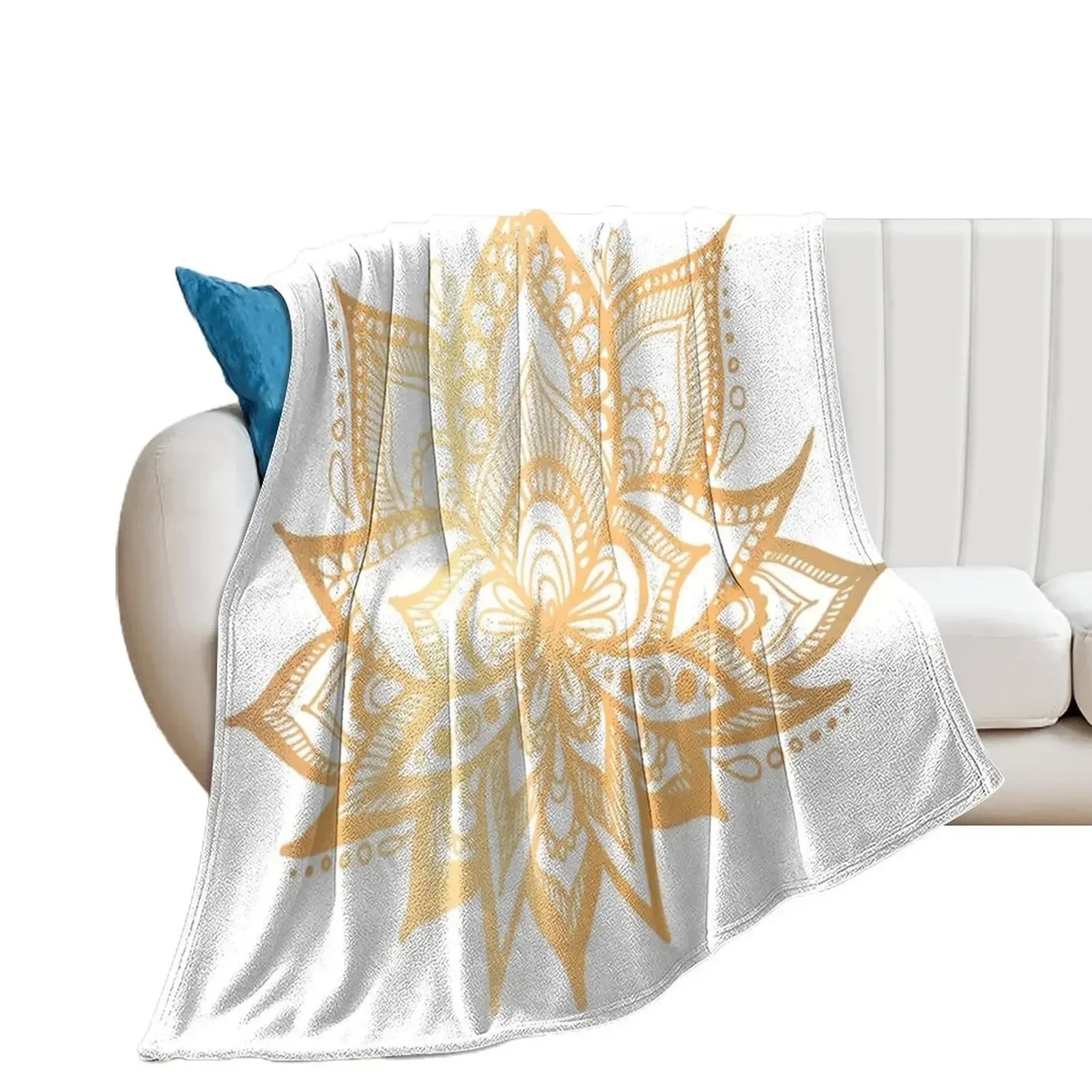 

Gold Lotus Flower Throw Blanket Beautifuls decorative Single Blankets