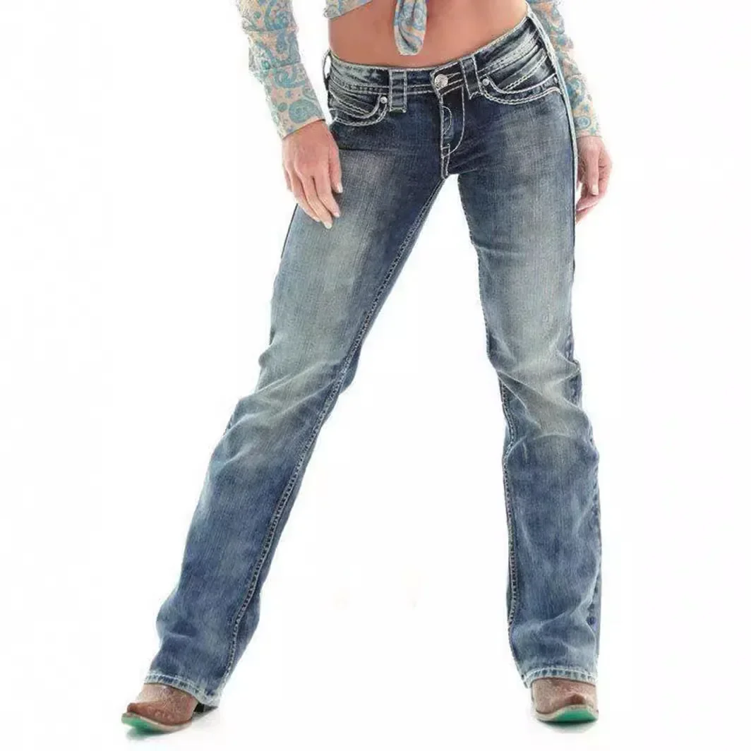 

Straight Pants Jeans Women High Waist Stretch Distressed Washed Pockets Streetwear Full Length Trousers Vintage Denims 2025