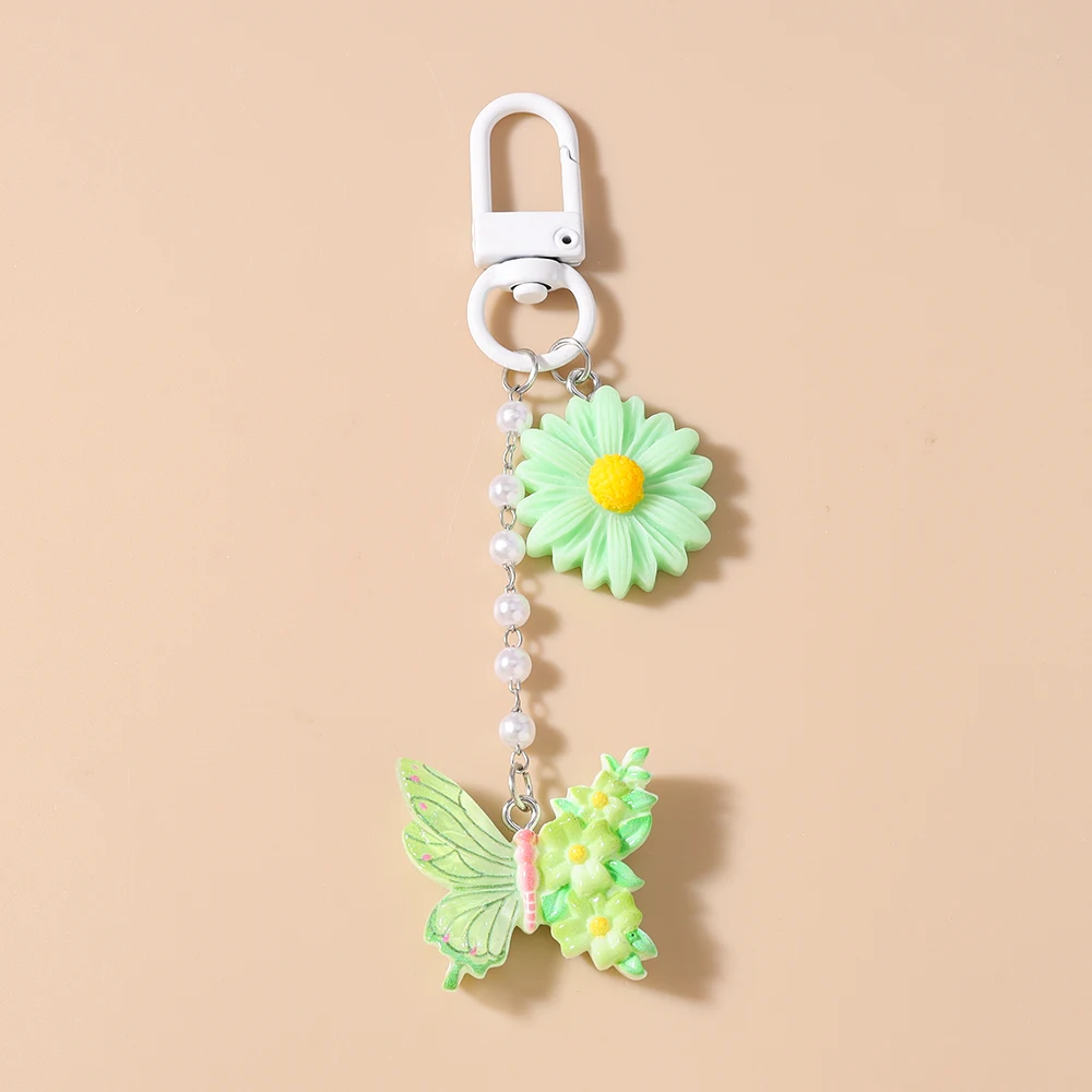 لطيف الراتنج فراشة المفاتيح النساء الفتيات زهرة مفتاح قلادة عصابة لحقيبة اليد سحر DIY مفتاح سلسلة مجوهرات هدايا