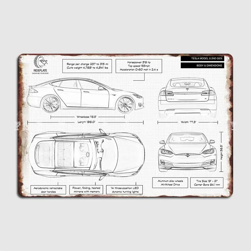 Tesla Model S 2nd Generation Poster Metal Plaque Cinema Kitchen Club Bar Custom Garage Decoration Tin Sign Poster