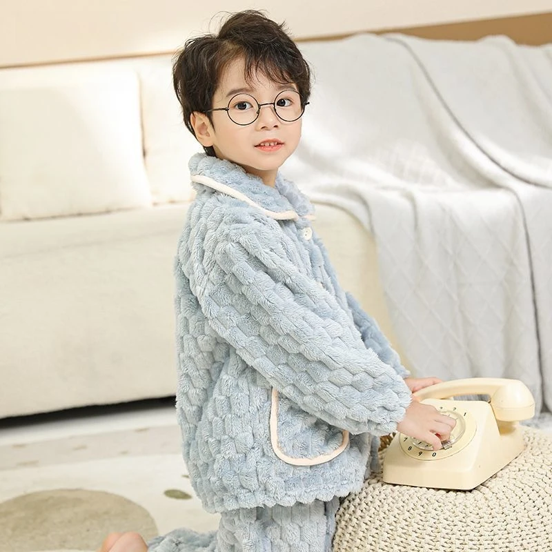 Coral Fleece Flannel Thermal Pajama Sets for Toddler Boys Autumn Winter Kids' Homewear Plus Size Soft Cuddly Toddler Sleepwear