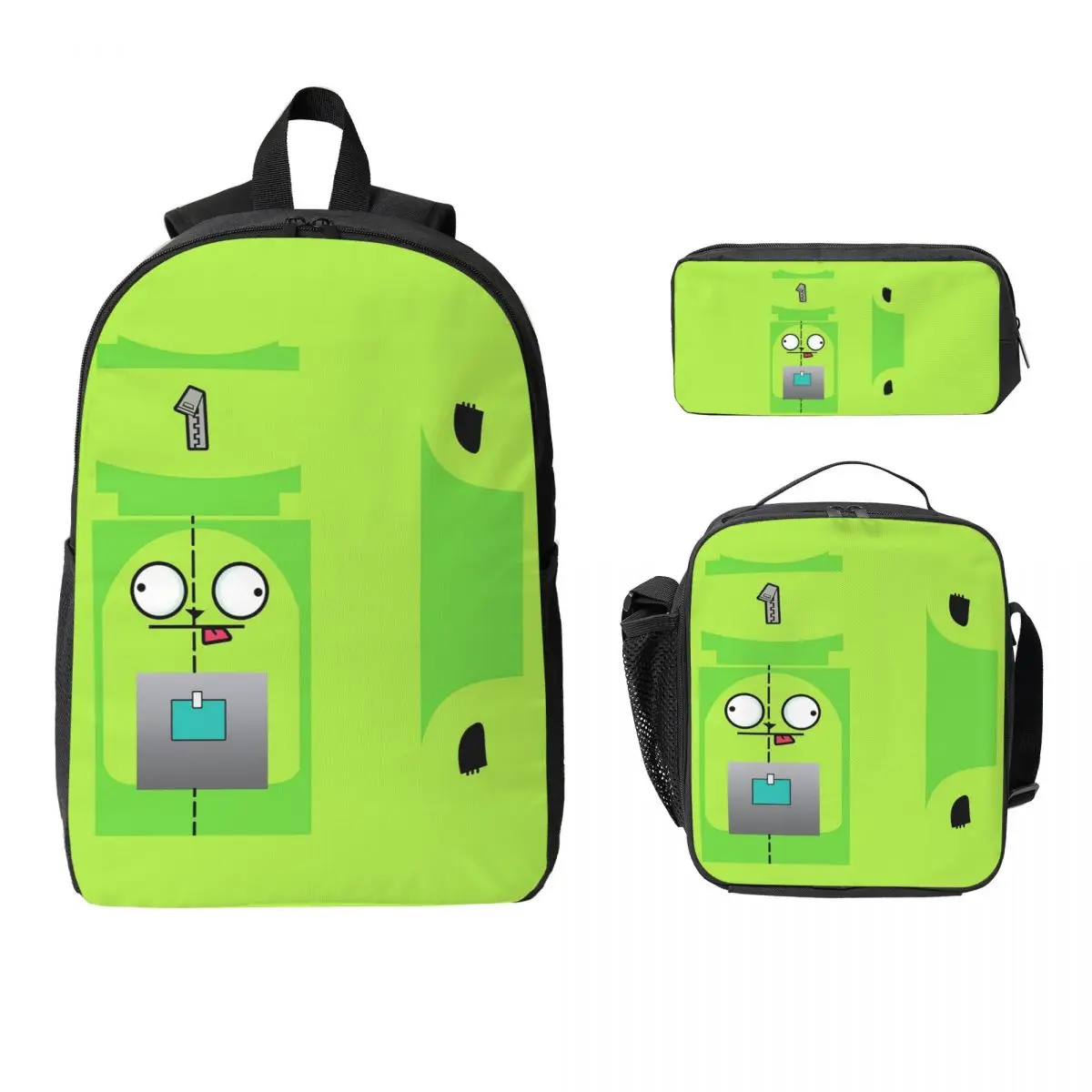 Invader Zim Backpack Student Boys Girls BookBag School Bag Laptop Shoulder Bags 3ps Insulated Lunch Bag Pencil Case