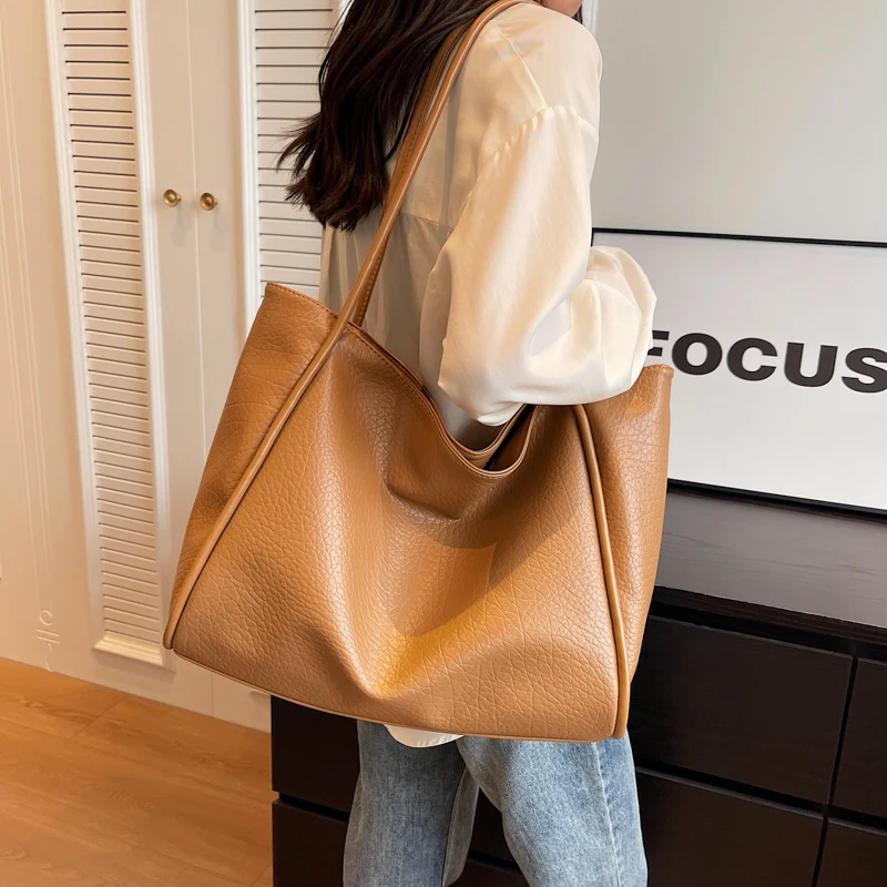 Weiche Leder frauen Tasche Hohe Kapazität Schulter Frauen Tasche Einfache Einfarbig Handtasche Geldbörse Weibliche Top-Griff Tasche Büro handtasche – Detail 8
