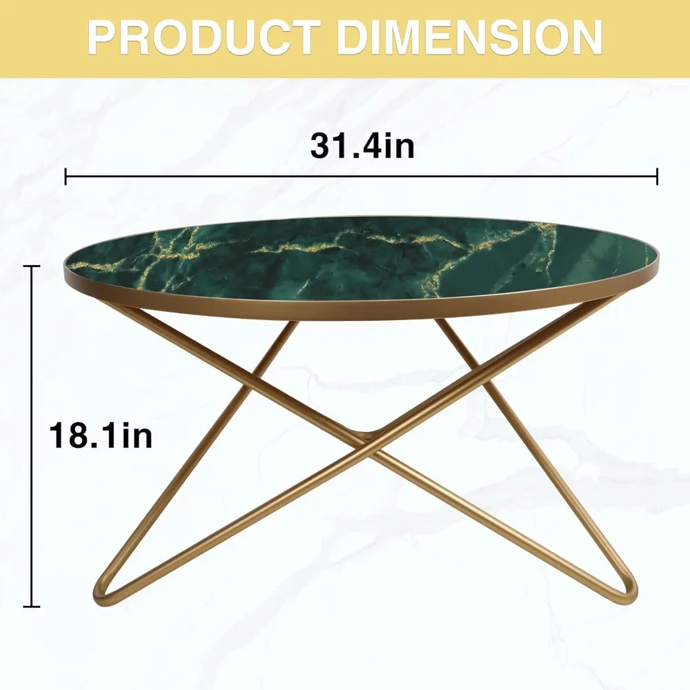 Round Coffee Table with Green Artificial Marble Countertop