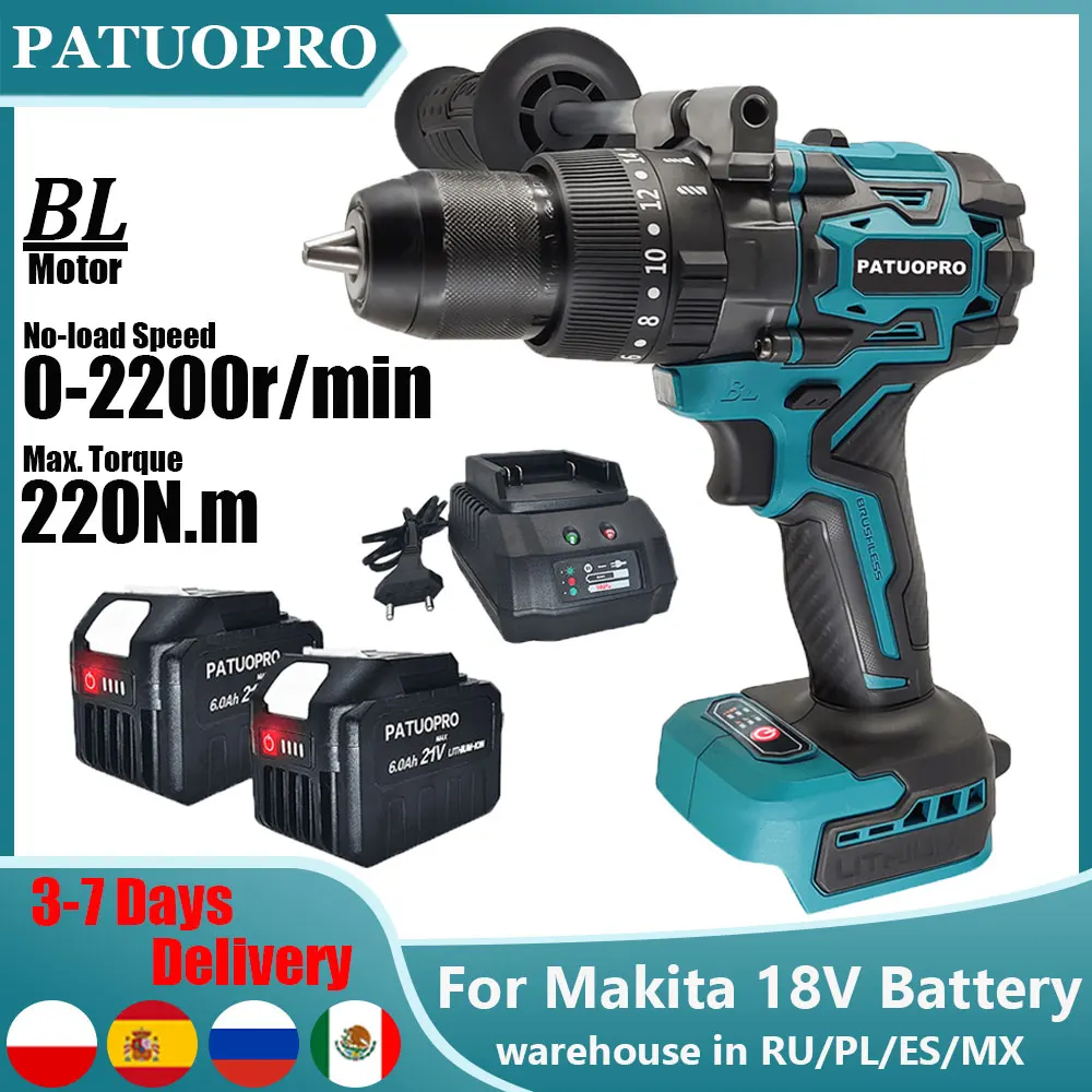 

13MM 20 Torque Brushless Electric Impact Drill 3 Functions Cordless Screwdriver Ice Drill Home Power Tool Fit Makita 18V Battery