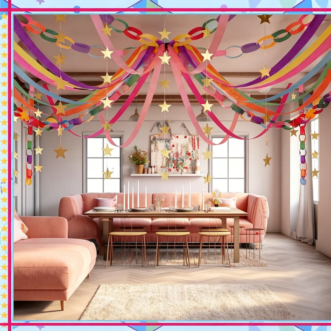 DIY Regenbogen-Papierketten-Girlande, Bastelpapierstreifen mit Doppelseitigem Klebeband, Dekorationsmaterial für Zuhause, Klassenzimmer, Geburtstag, Feiertage – Detail 5