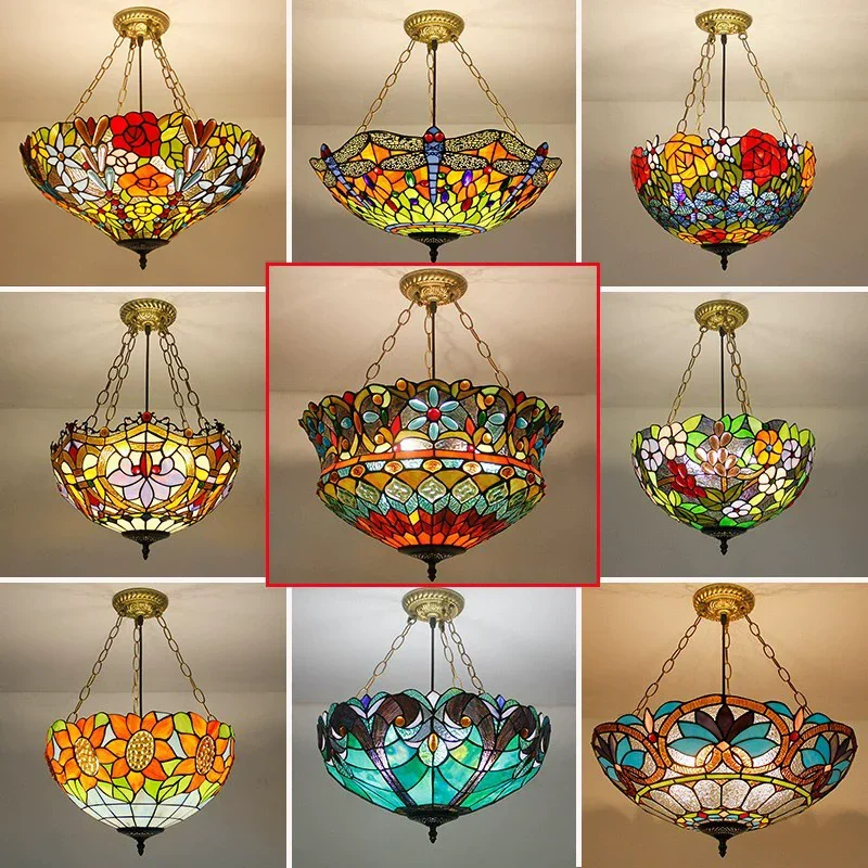

VIOLET Tiffany Pendant Lamp LED Retro Creativity Living Room restaurant Bedroom Villa Hotel Corridor Color Glass Chandelier