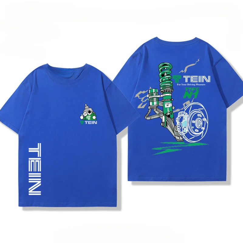 Y2k Japan TEIN Shock Absorber Modified Car Creative T Shirt Short Sleeve Men and Women Motorcycle Club Cotton Clothes