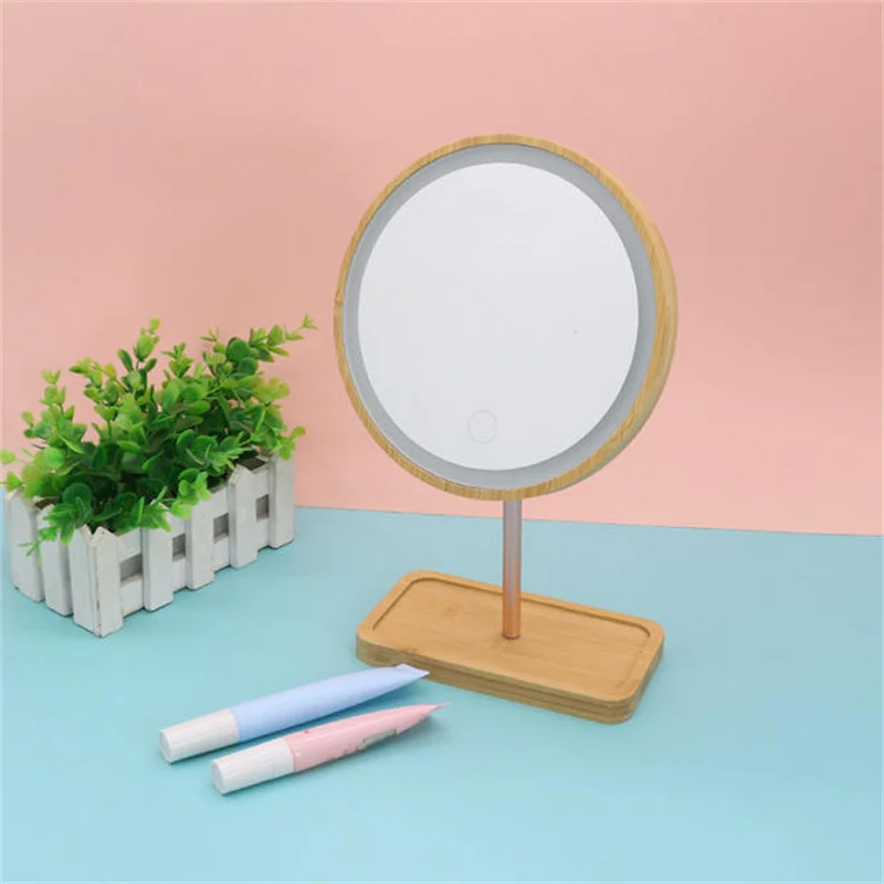 مرآة مكياج LED خشبية قابلة للفصل مع شاشة تعمل باللمس، ثلاثة أوضاع، مرآة مستحضرات تجميل لسطح المكتب قابلة لإعادة الشحن عبر USB لأزياء التجميل #2