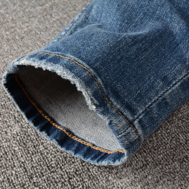 Newly Designer Fashion Men Jeans Retro Blue Elastic Slim Fit Ripped Jeans Men High Quality Vintage Trousers Denim Pants Hombre