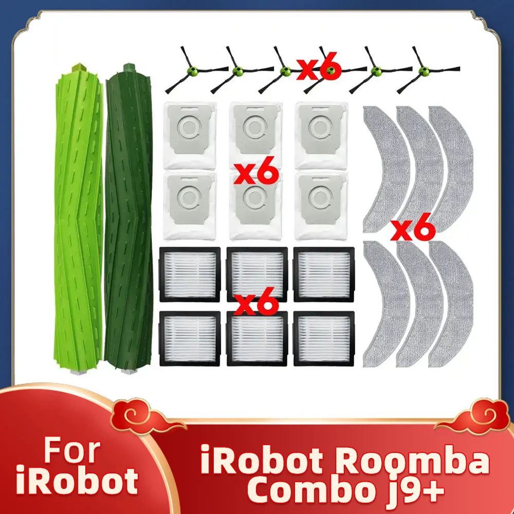 

Подходит для робота-пылесоса iRobot Roomba Combo J9+ j7+ Запасные части главной боковой щетки, фильтр HEPA, тряпка для уборки, замена пылевого мешка