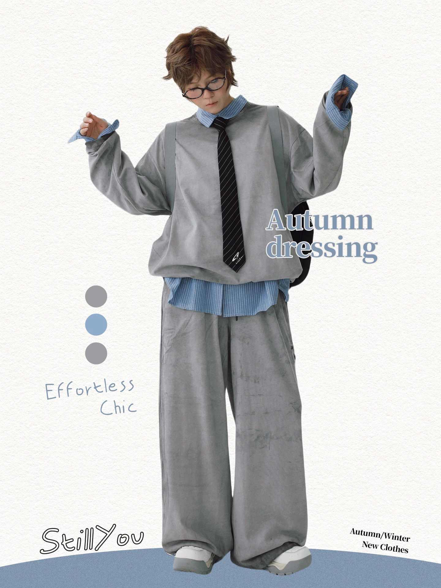 

STILLYOU Свободная футболка Long Sve round Ne и повседневные брюки, женский комплект, удобный дышащий хлопковый наряд для осени...