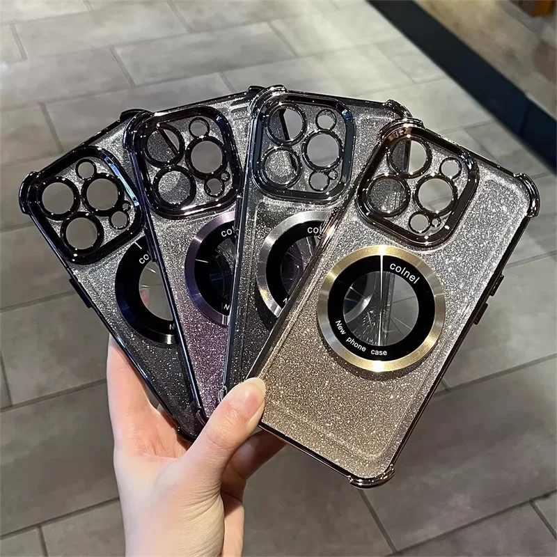 

Luxury Plating Flash Glitter Magsafe Magnetic Phone Case For iPhone 11 12 13 14 15 16 Pro Max Bumper Protector On 15 Plus Cover