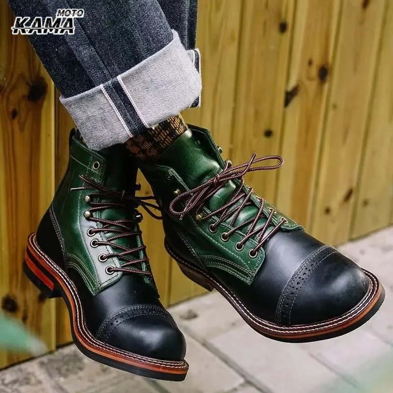 

Новые мотоциклетные ботинки, мужские высокие осенние ретро британские стильные винтажные туфли, универсальные повседневные ботинки для локомотивов