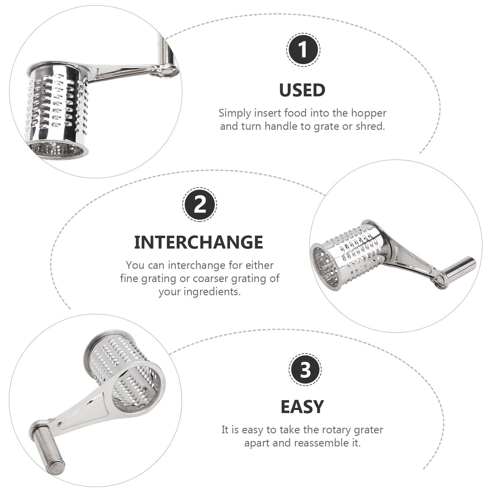 

4pcs Stainless Steel Cheese Grater Rotary Hand Held Shredder Cutter Slicer Kitchen Tool Fine Coarse Grating