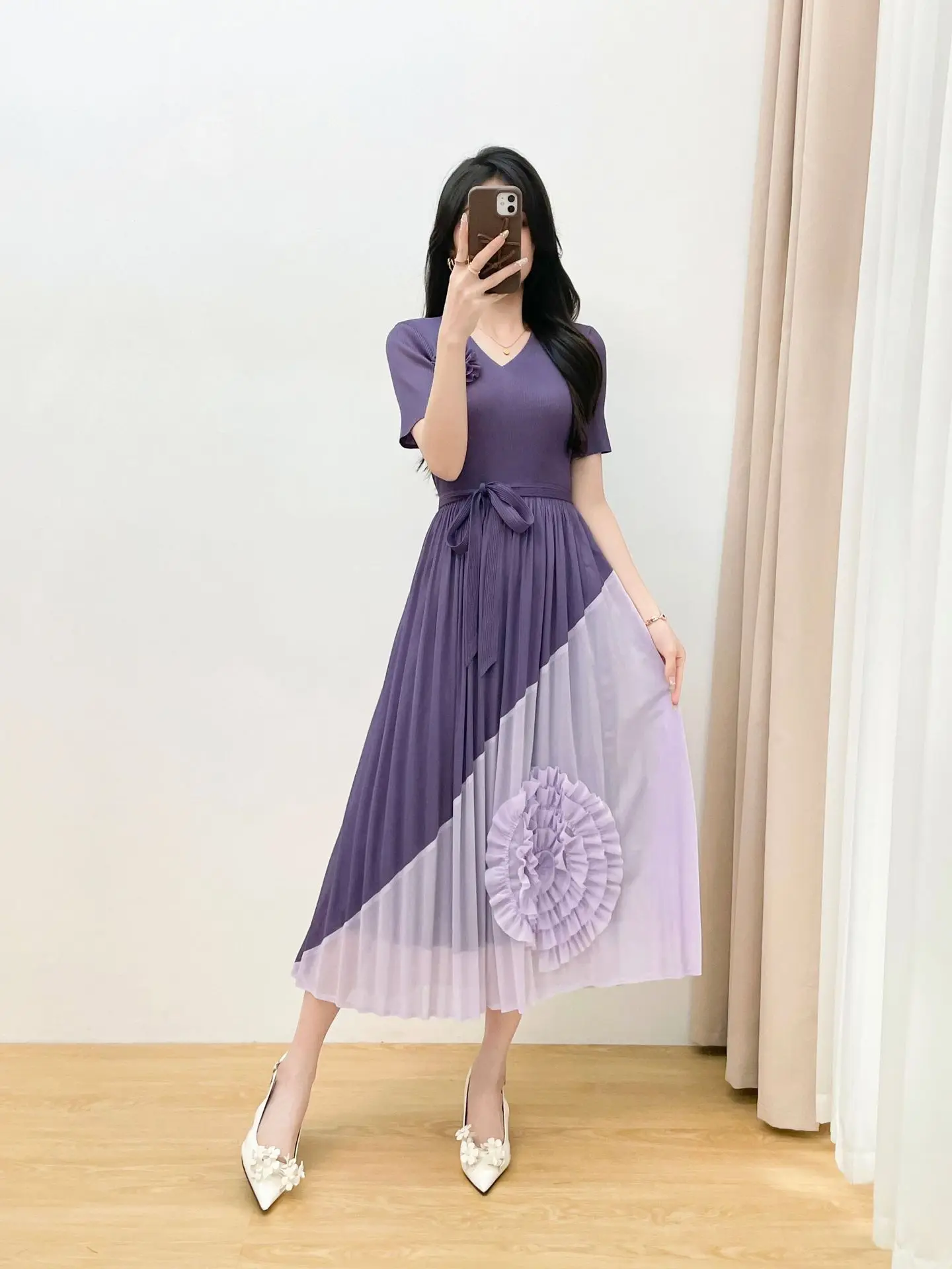 

Miyake Pleated 2026 Spring and Summer New Collision Dress Pleated Casual Fashion Loose Comfortable Waist Skirt Female Pleated