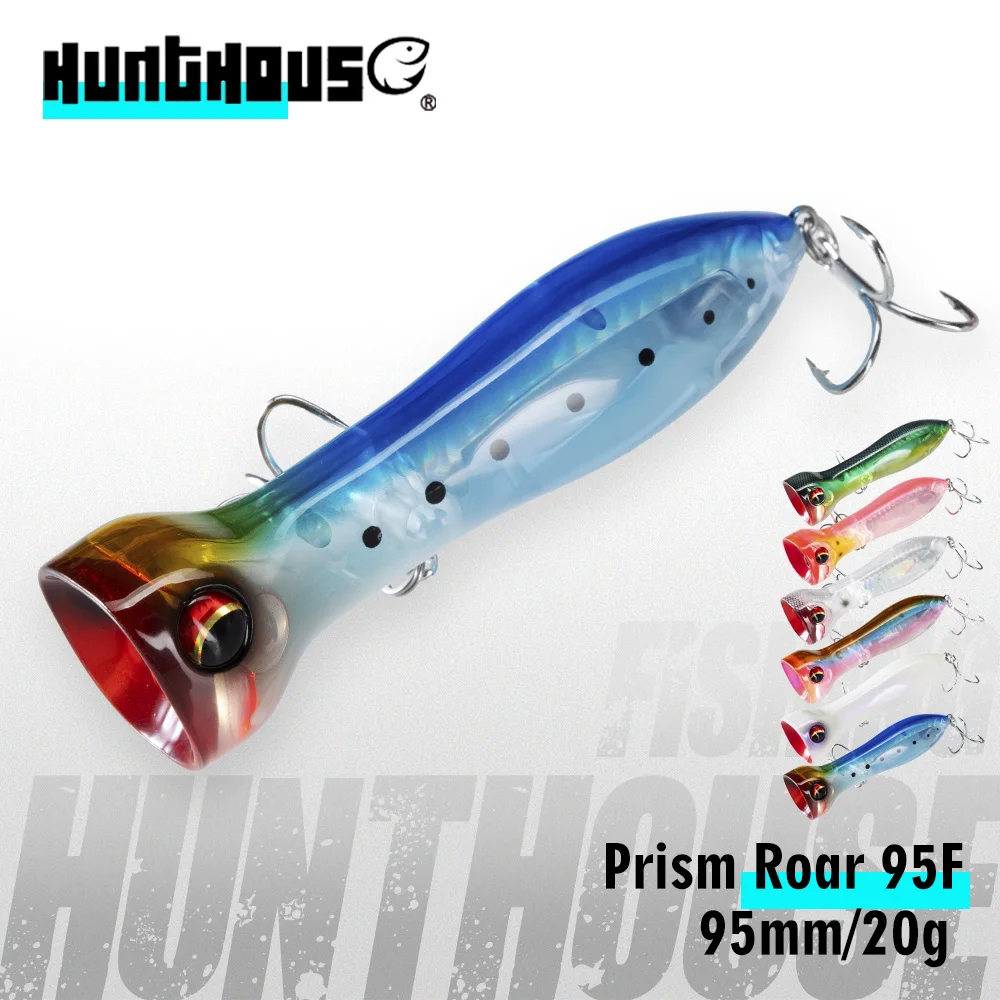 Hunthouse PRISM ROAR 95mm 20g Floating Popper Fishing Lure Topwater WTD Hard Bait BKK 3X Treble Hooks for Bass Sea Bass Pike