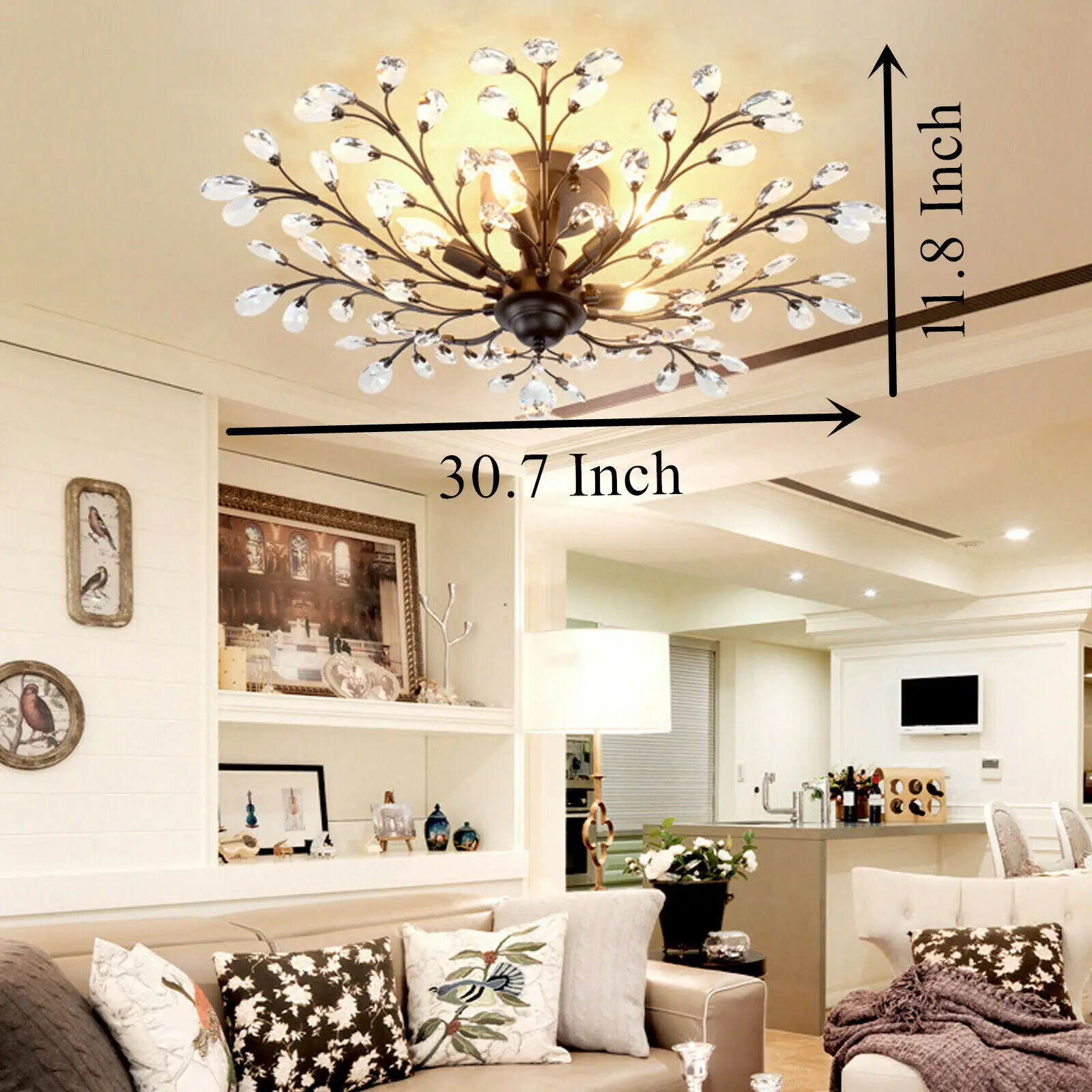 

Vintage Crystal Pendant Lamp Flower Ceiling Light Fixture Chandelier Bedroom NEW