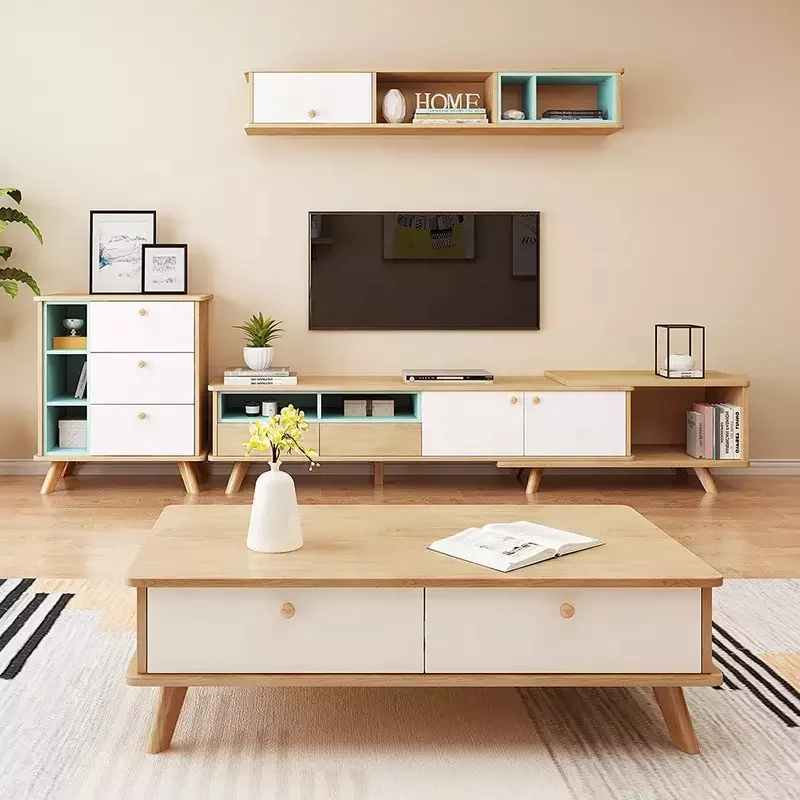 TV cabinet coffee table combination Nordic style living room furniture background wall cabinet wall cabinet