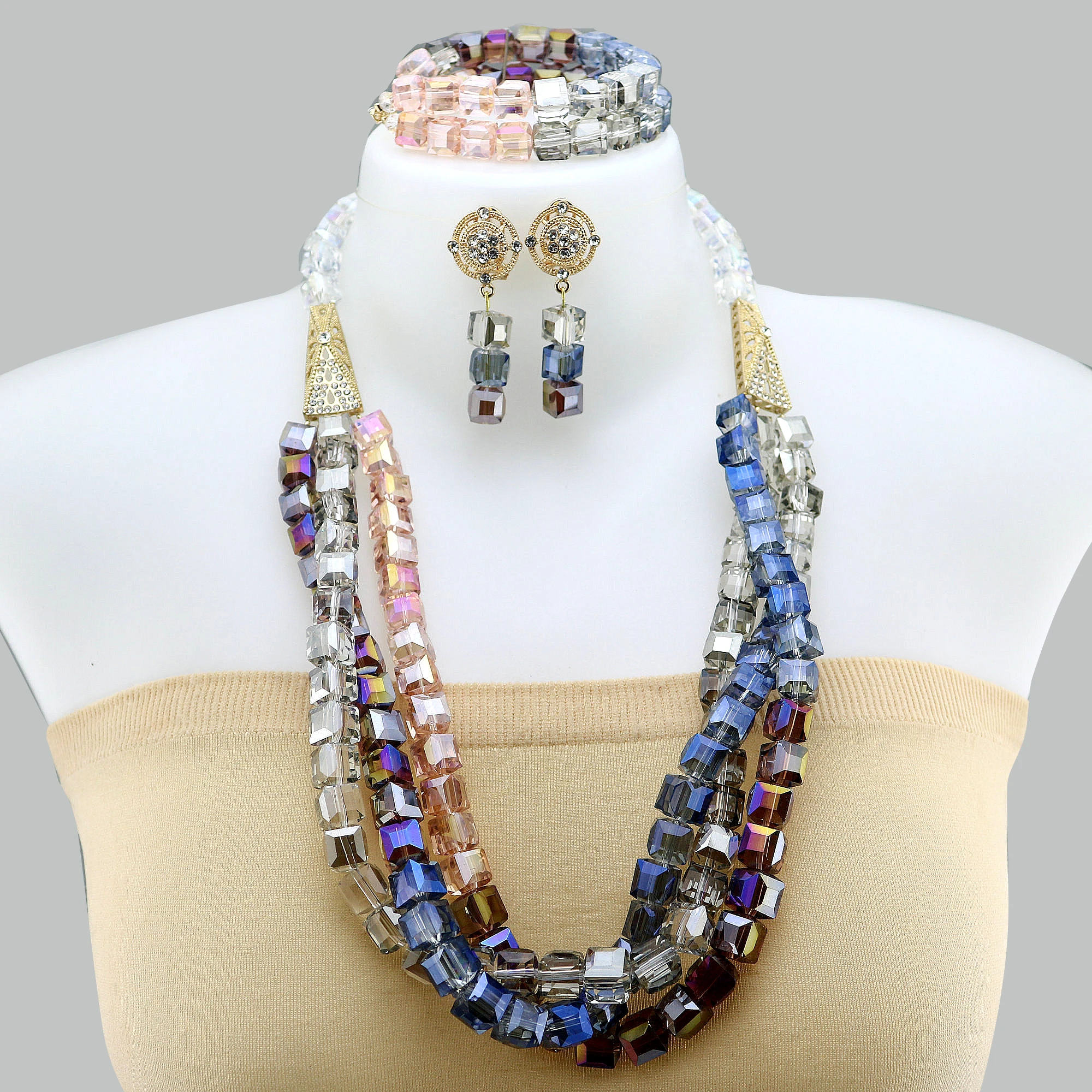 

Nigeria Wedding Jewelry Set Imitation Crystal Beads Necklace for Women Crystal Material African Bride Accessorise