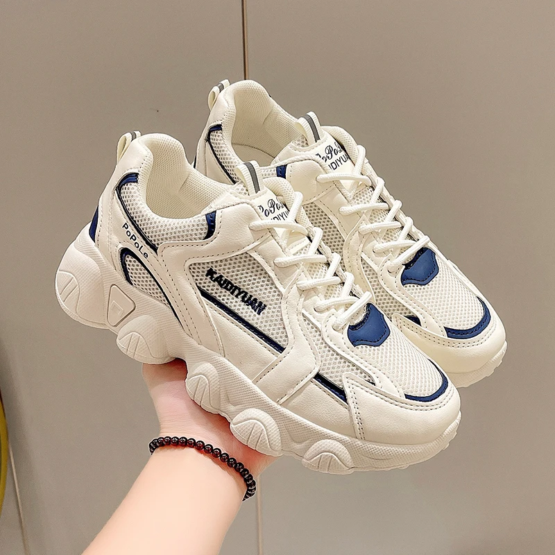 Chunky Sneakers Casual Vulcanized Shoes Woman High Platform Sneakers Femme Lace Up White Basket Sneakers Women 2022 Plus Size42