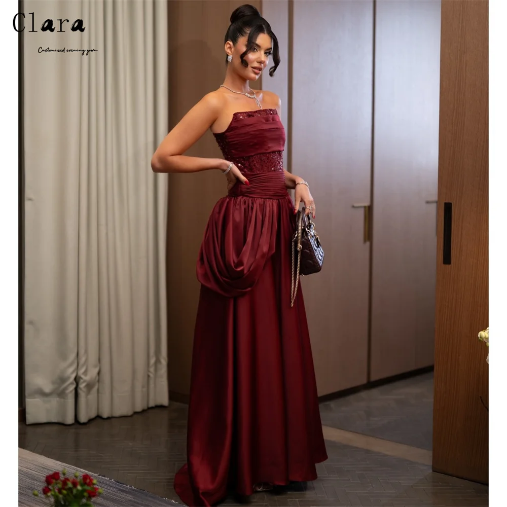 

Clara Custom Burgundy Tube Top Shiny Backless Elegant Evening Dresses for Woman Party Dresses Luxury 2026 Women's Prom Dress