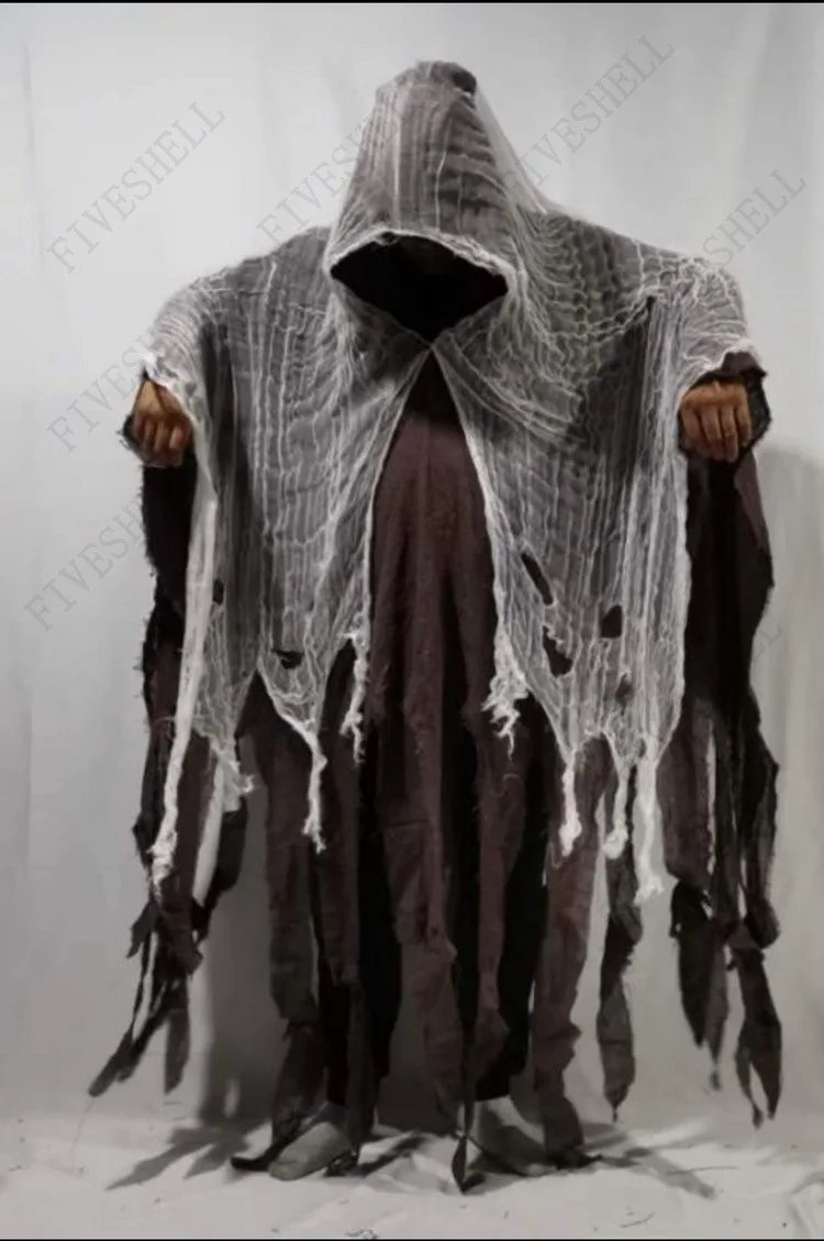 Unissex halloween ghost dementors cosplay traje gótico horror zumbi esfarrapado com capuz capas dia dos mortos festa adereços capas