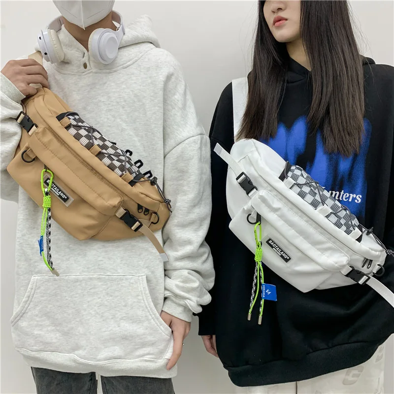 

Women's Canvas Bag Unisex Street Casual Chest Bag Harajuku Windsuit Messenger Bag Female Men Students Shoulder Travel Bags