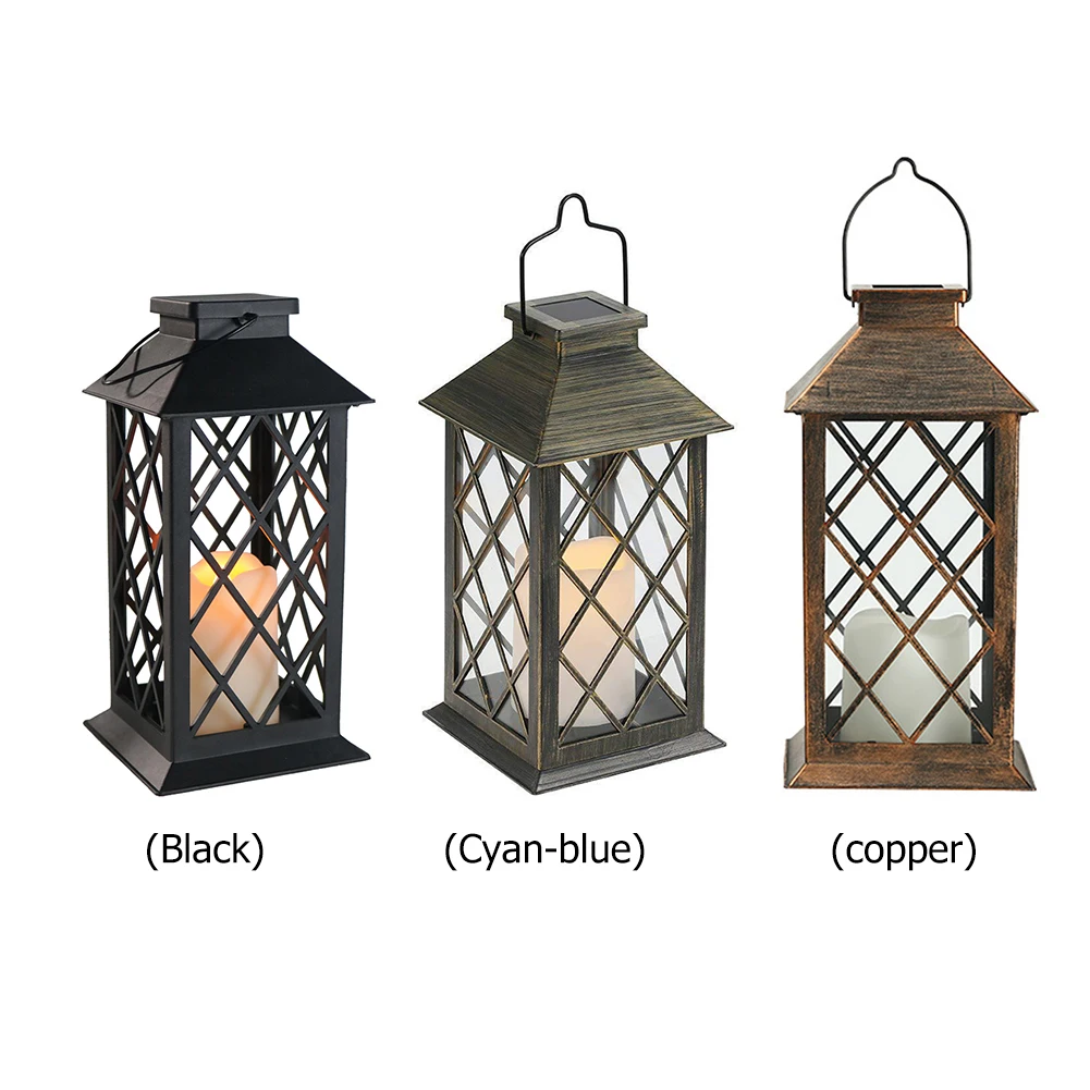 

Lawn Lamp Solar Light Lantern Shape Hollow Designs Vintage Solar Powered Hanging Greensward Lamp for Decoration