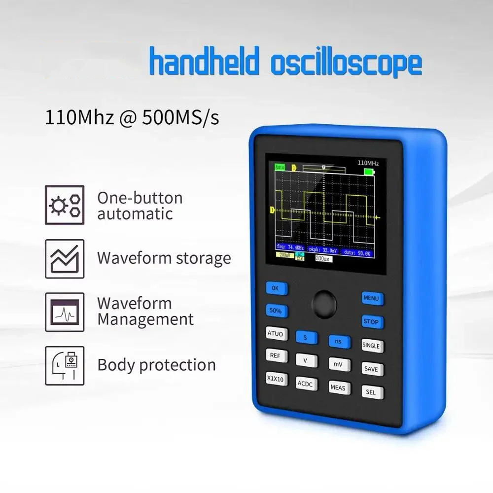 FNIRSI-1C15 Professional Digital Oscilloscope 500MS/s Sampling Rate 110MHz Analog Bandwidth Support Waveform Storage