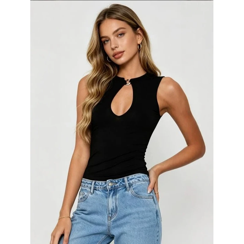 Cross-Border Women's  Color round Neck Sleeveless Vest Spring Summer Fashion Slim Fit Modal Fabric Outerwear Top