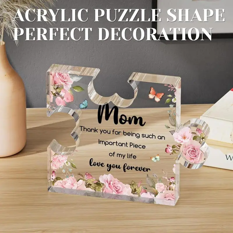 Birthday Gifts For Mom Flower Letter Patterns Unique Engraved Acrylic Block Puzzle Piece Small Delicate Mom Presents