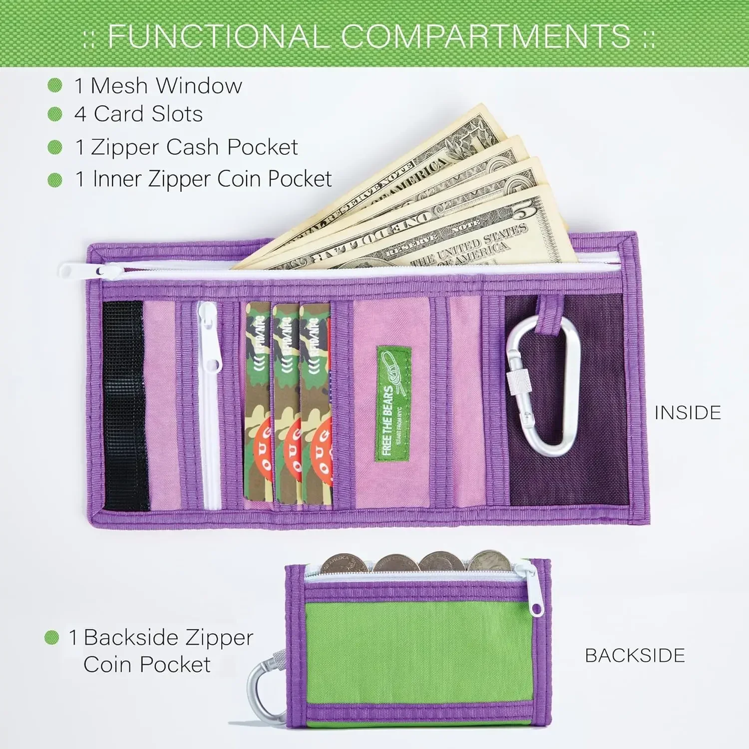 Rough Enough Wallet for Kids Boys Teens Nylon Twill with Neck Lanyard Keychain Card Holder Compact