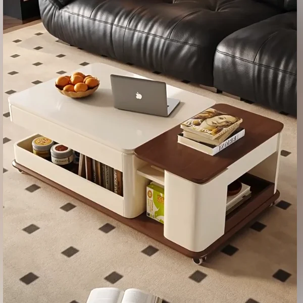 xx-Modern Minimalist Stone Plate Coffee Table Living Room Trolley with Lift, Movable and Multi-functional Storage&