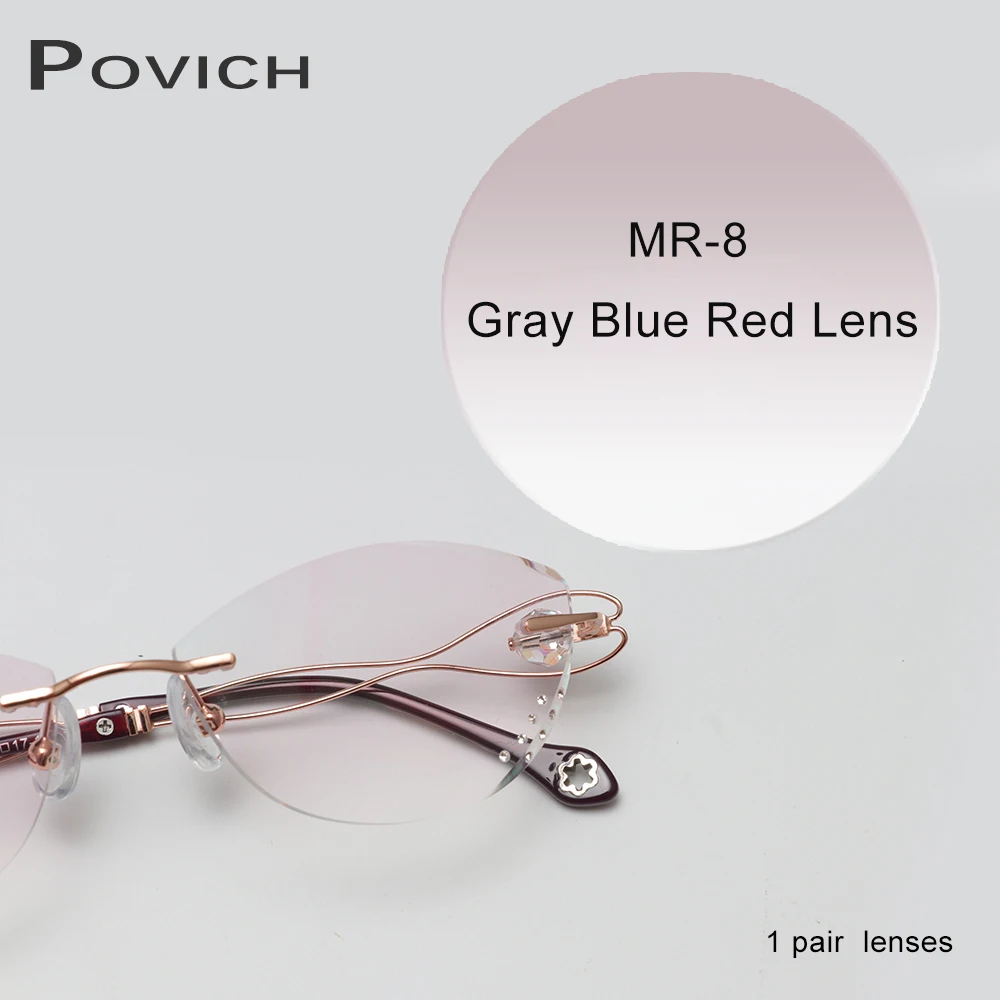 1.61 1.67 Index MR-8 Super Tough Lens Prescription Myopia Hyperopia Gradient Color Diamond Glitter Superior Quality Rimless Lens