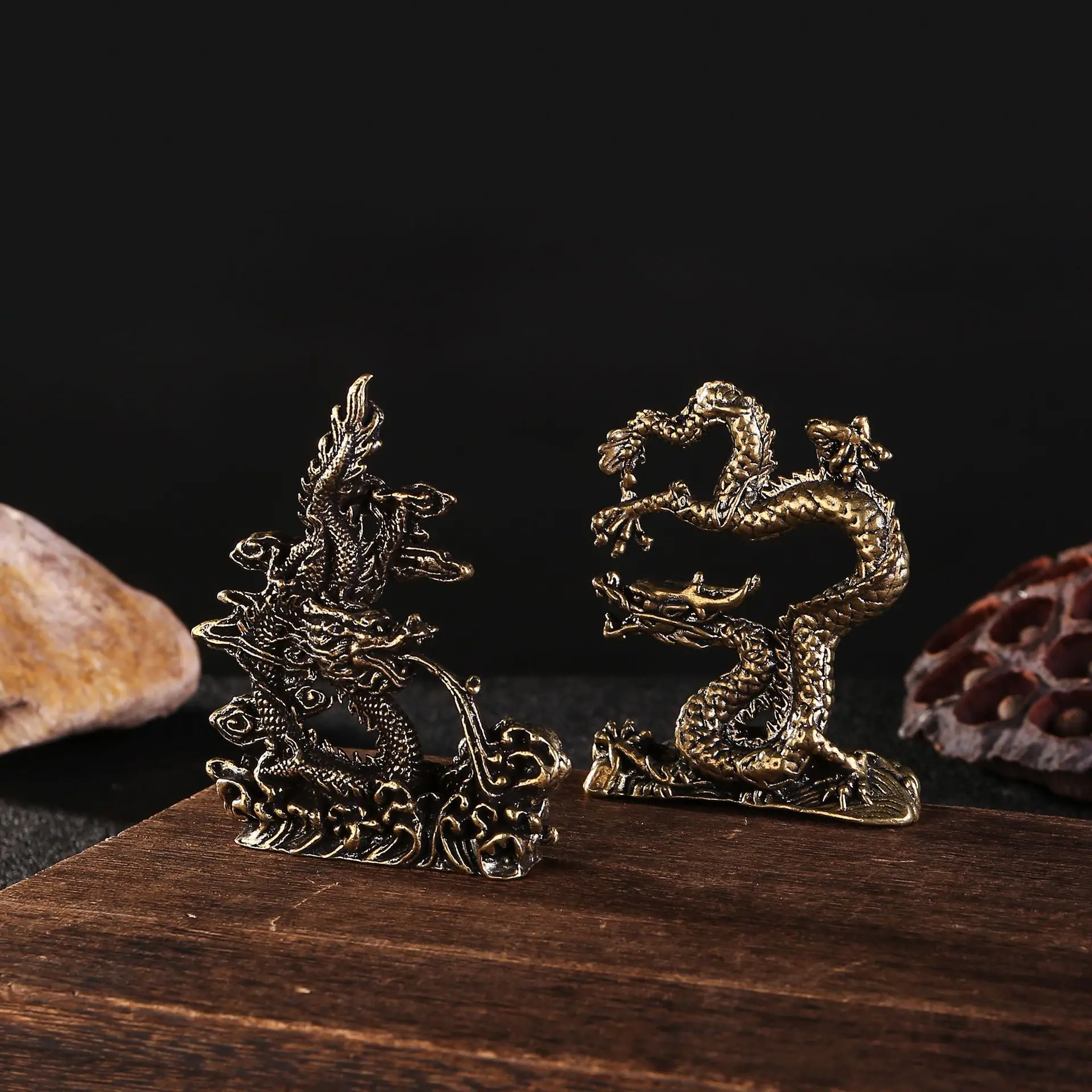 Solid Brass Dragon Ornament - Flying Dragon and Cloud Patterns Decor