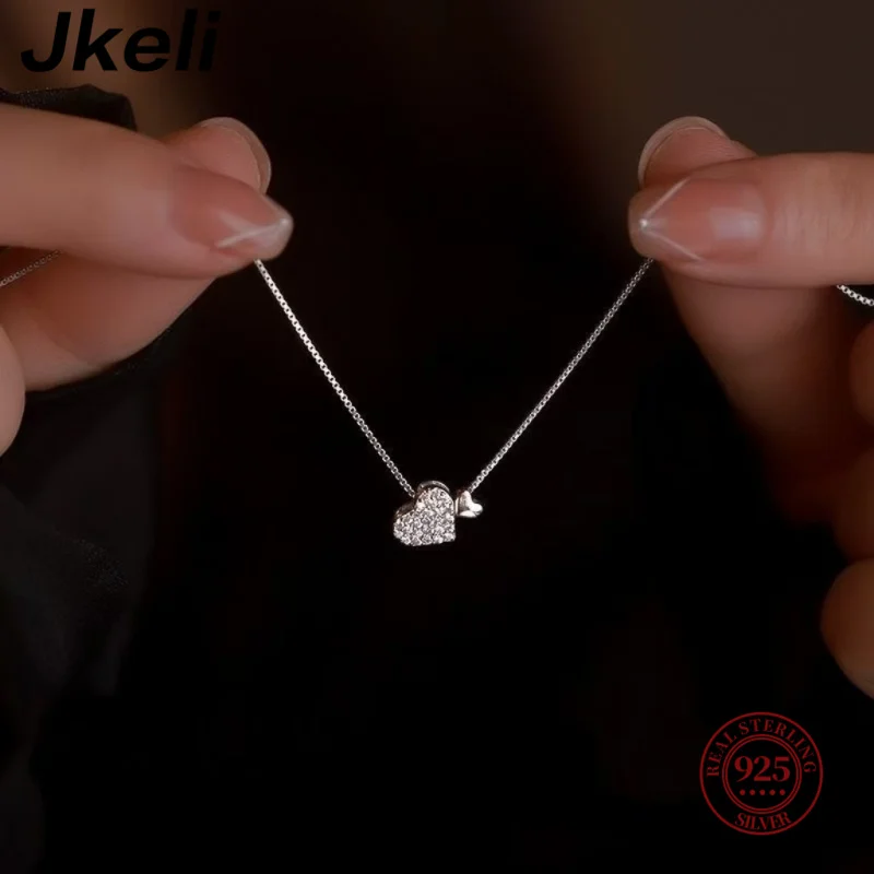 Women's 925 Silver Heart Pendant Necklace, Elegant Gift