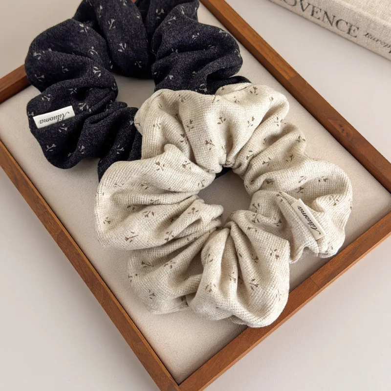 Korean-Style Floral Knit Hair Tie Luxurious Printed Hair Band Retro-Chic Ponytail Holder Hair Accessory