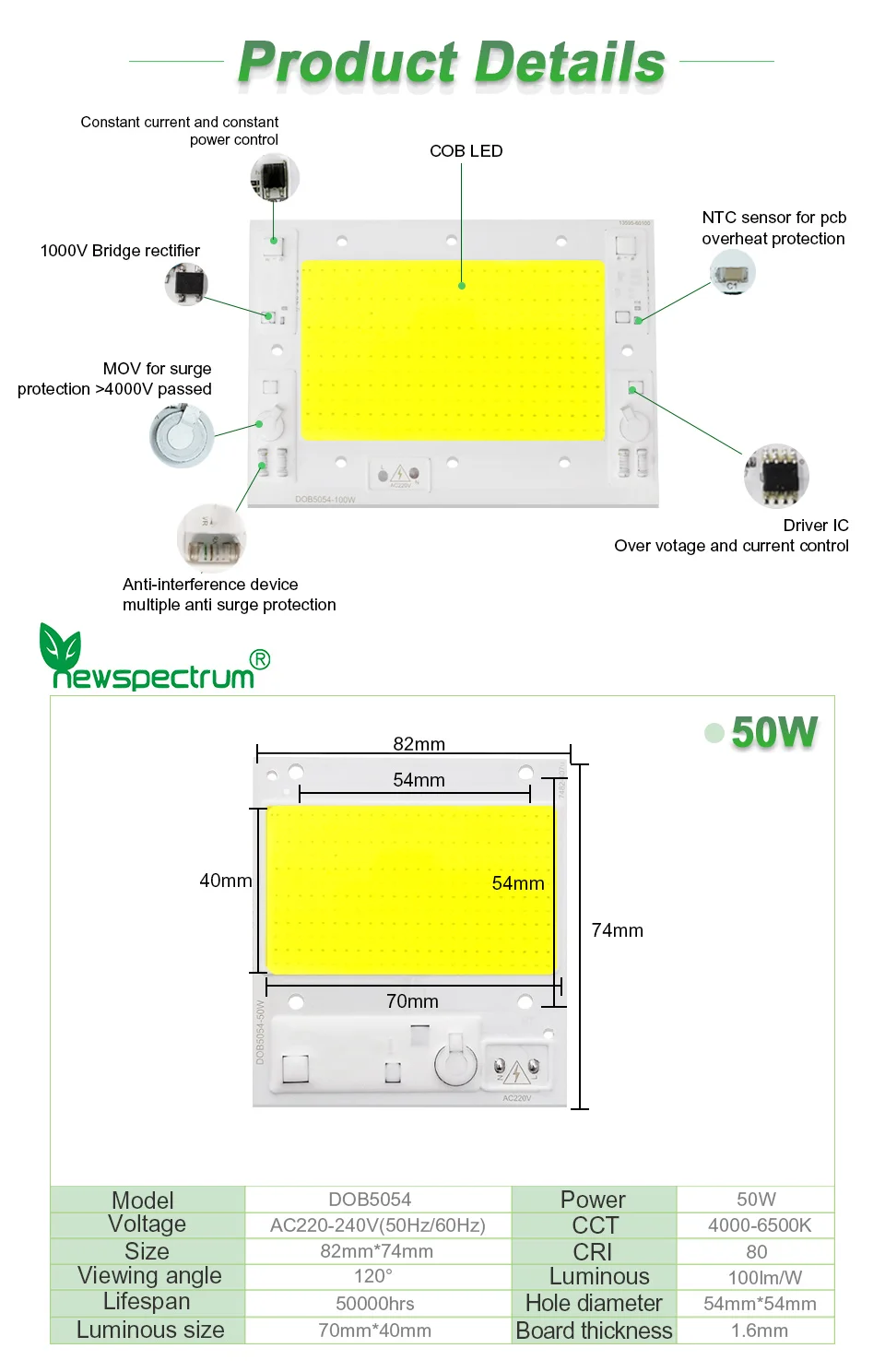 عالية الطاقة رقاقة LED 220 فولت COB 50 واط 100 واط سائق الطيف الكامل 380-840nm DOB حبيبات مصباح مستديرة متفاوتة الأحجام ل الكاشف الأضواء تنمو ضوء #6