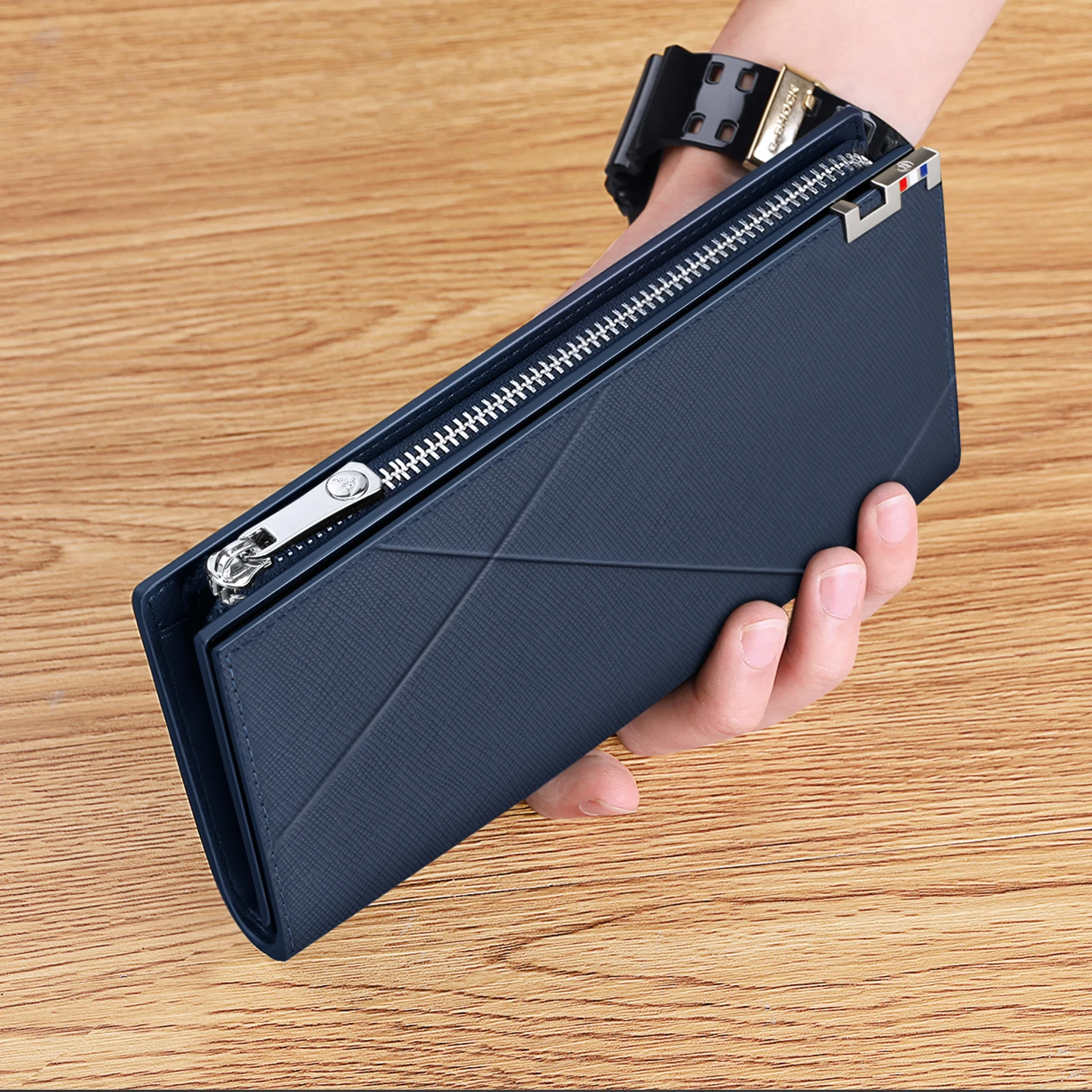 Leather men's long wallet, fashionable multifunctional handbag, personalized card bag, large capacity mobile phone bag
