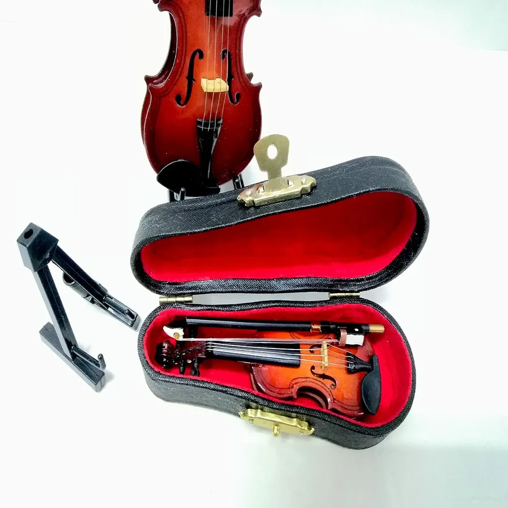 

Multi-dimension Mini Violin With Support Mahogany Wooden Violin Model Miniature Brown Miniature Violin Dollhouse