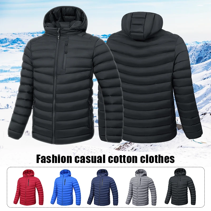 L-4XL Winter Men's Parka Coat Fashion Casual Cotton Hooded Jacket Outdoors Thickened Warm Quilted Ribs Clothing For Dad's