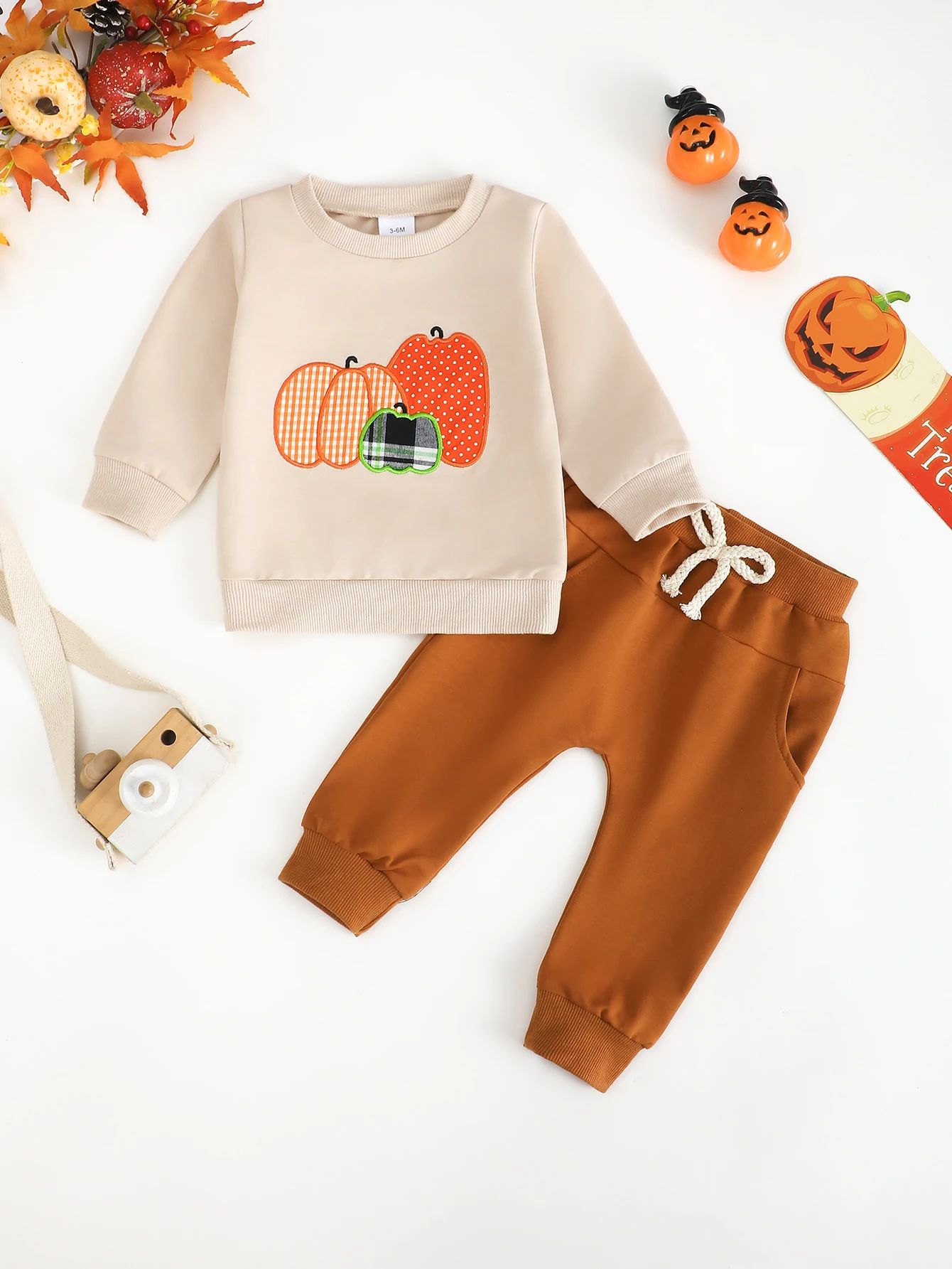Baby Jungen Kürbismuster Langarm-Hosen-Set Säuglingskleidungsset mit Kürbismuster