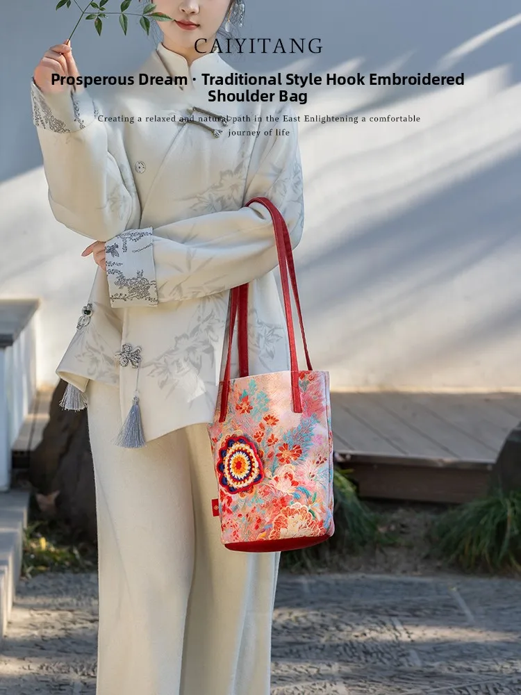 creative-handmade-hooked-flower-large-capacity-bucket-bag-chinese-style-mother's-day-gift-commuter-cultural-heritage-bag